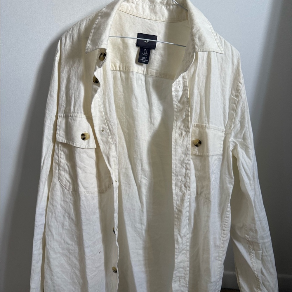 H&M Cream Linen Button-Up Shirt